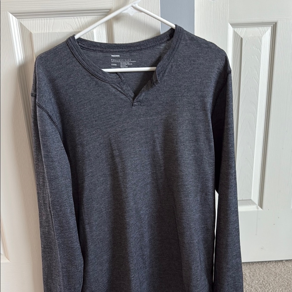 Public Opinion Gray Long Sleeve Tee with Classic V-Neck Design